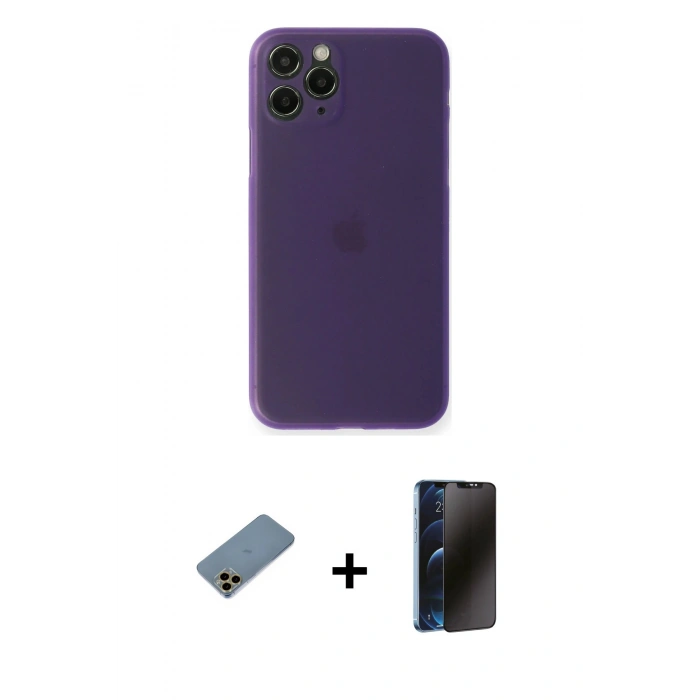 MARSİLYAN™- iPhone 11 Pro Max Kılıf Yadigar Yansıma Serisi - Siyah 3D Antistatik Hayalet Cam Ekran Koruyucu + Shine Kamera Lens Koruma Cam - GD