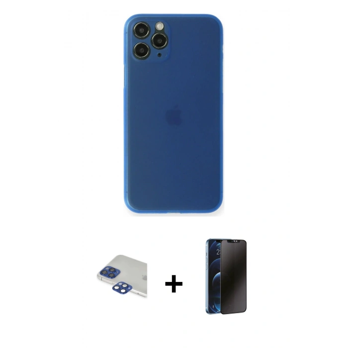 MARSİLYAN™- iPhone 11 Pro Max Kılıf Yadigar Yansıma Serisi - Siyah 3D Antistatik Hayalet Cam Ekran Koruyucu + Pers Alüminyum Kamera Lens - LT