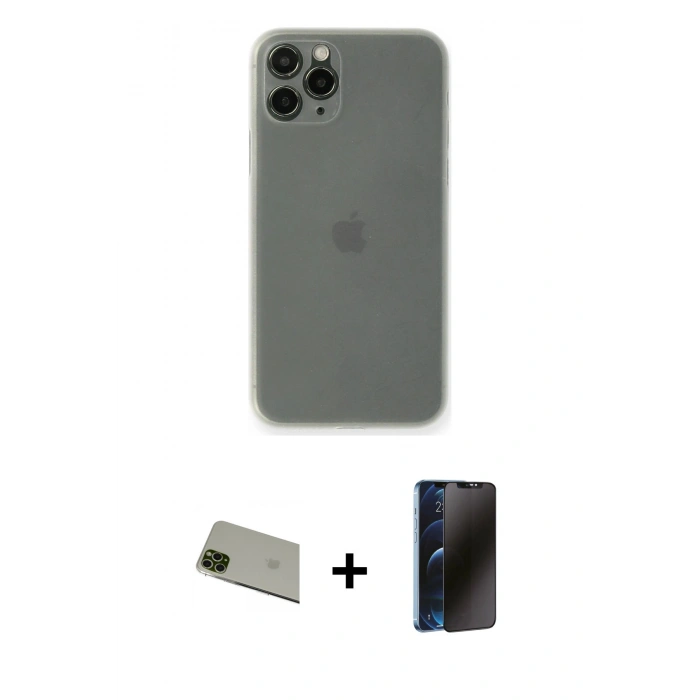 MARSİLYAN™- iPhone 11 Pro Max Kılıf Yadigar Yansıma Serisi - Siyah 3D Antistatik Hayalet Cam Ekran Koruyucu + Rainbow Kamera Lens Koruma Cam - YL