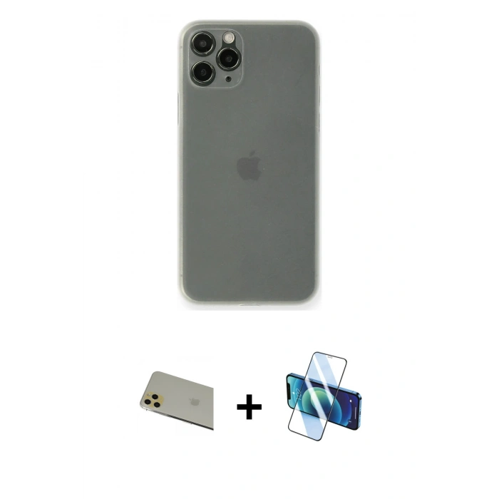 MARSİLYAN™- iPhone 11 Pro Max Kılıf Yadigar Yansıma Serisi - Siyah 3D Antistatik Seramik Nano Ekran Koruyucu + Gold Rainbow Kamera Lens Koruma Cam