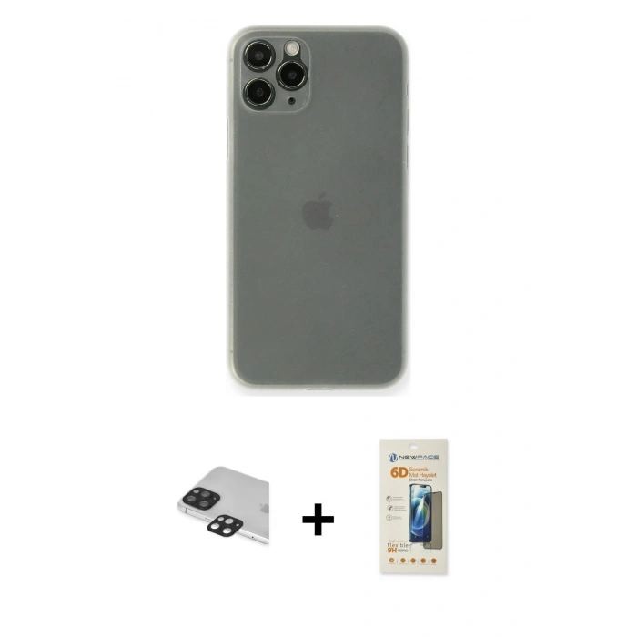 MARSİLYAN™- iPhone 11 Pro Max Kılıf Yadigar Yansıma Serisi - Siyah 6D Mat Seramik Hayalet Nano Ekran Koruyucu + Pers Alüminyum Kamera Lens - SH