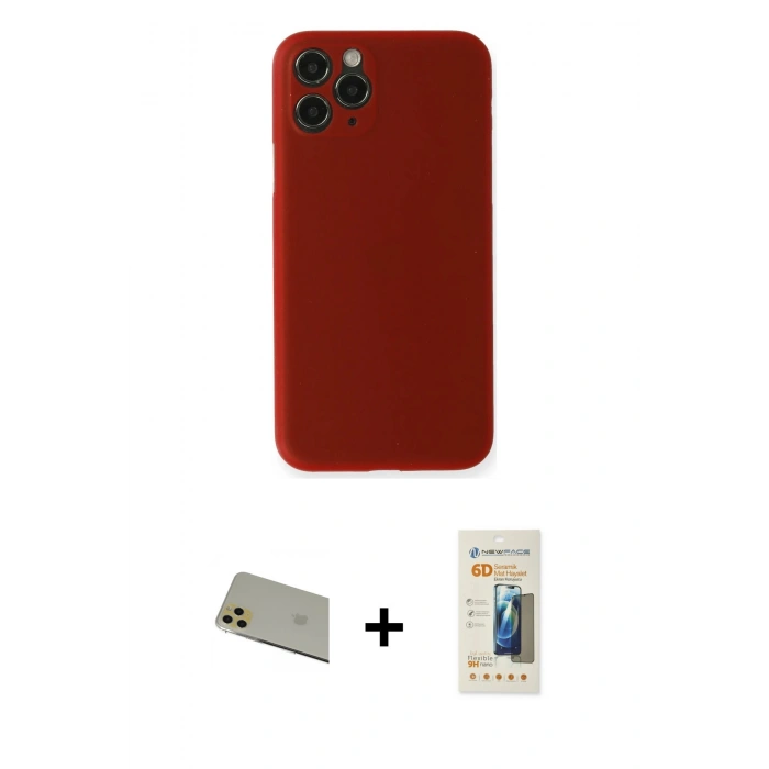 MARSİLYAN™- iPhone 11 Pro Max Kılıf Yadigar Yansıma Serisi - Siyah 6D Mat Seramik Hayalet Nano Ekran Koruyucu + Gold Rainbow Kamera Lens Koruma Cam