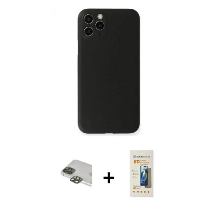 MARSİLYAN™- iPhone 11 Pro Max Kılıf Yadigar Yansıma Serisi - Siyah 6D Mat Seramik Hayalet Nano Ekran Koruyucu + Pers Alüminyum Kamera Lens - YL