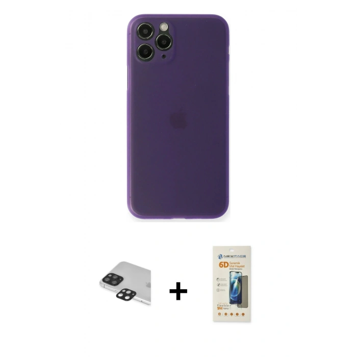MARSİLYAN™- iPhone 11 Pro Max Kılıf Yadigar Yansıma Serisi - Siyah 6D Mat Seramik Hayalet Nano Ekran Koruyucu + Pers Alüminyum Kamera Lens - SH