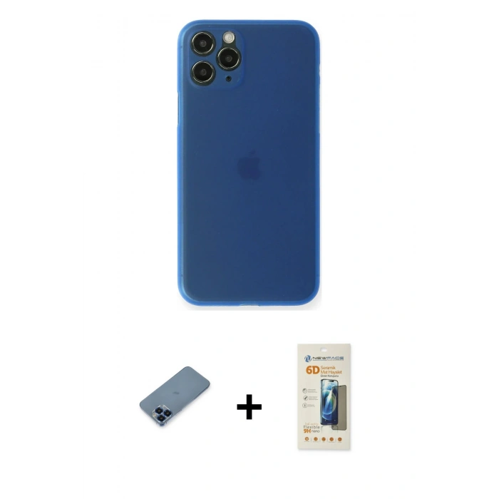 MARSİLYAN™- iPhone 11 Pro Max Kılıf Yadigar Yansıma Serisi - Siyah 6D Mat Seramik Hayalet Nano Ekran Koruyucu + Metal Kamera Lens Koruma Cam - MI