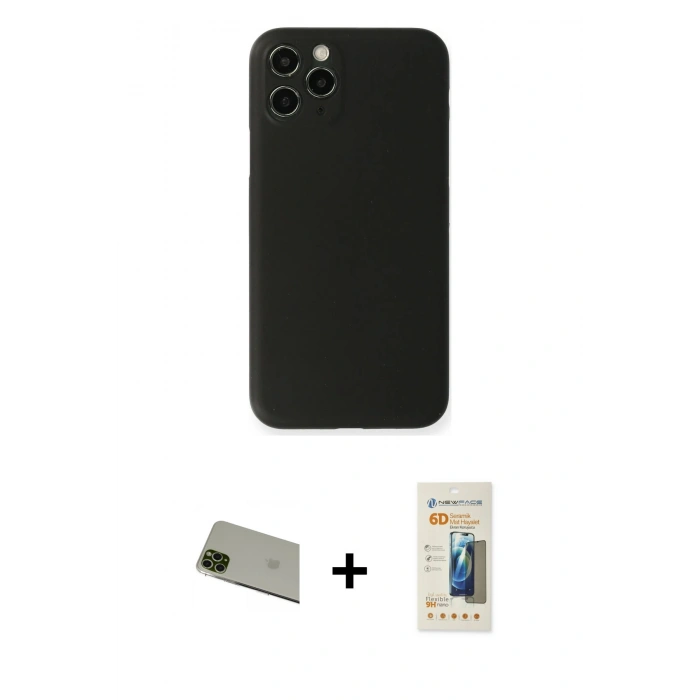 MARSİLYAN™- iPhone 11 Pro Max Kılıf Yadigar Yansıma Serisi - Siyah 6D Mat Seramik Hayalet Nano Ekran Koruyucu + Rainbow Kamera Lens Koruma Cam - YL