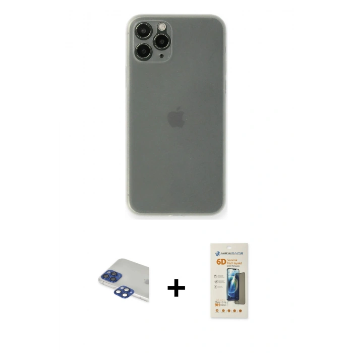 MARSİLYAN™- iPhone 11 Pro Max Kılıf Yadigar Yansıma Serisi - Siyah 6D Mat Seramik Hayalet Nano Ekran Koruyucu + Pers Alüminyum Kamera Lens - LT