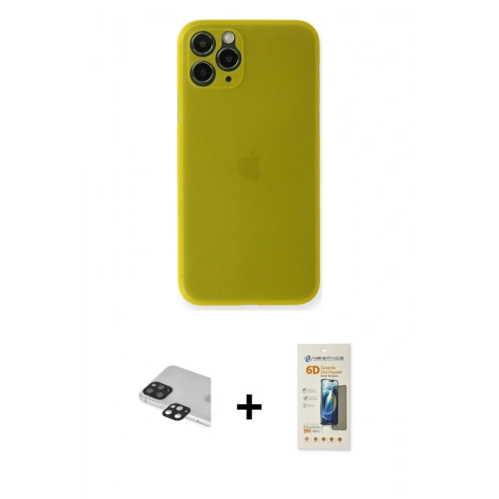 MARSİLYAN™- iPhone 11 Pro Max Kılıf Yadigar Yansıma Serisi - Siyah 6D Mat Seramik Hayalet Nano Ekran Koruyucu + Pers Alüminyum Kamera Lens - SH