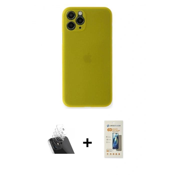 MARSİLYAN™- iPhone 11 Pro Max Kılıf Yadigar Yansıma Serisi - Siyah 6D Mat Seramik Hayalet Nano Ekran Koruyucu + Şeffaf Kamera Lens Koruma Cam