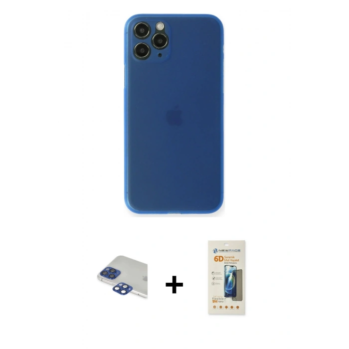 MARSİLYAN™- iPhone 11 Pro Max Kılıf Yadigar Yansıma Serisi - Siyah 6D Mat Seramik Hayalet Nano Ekran Koruyucu + Pers Alüminyum Kamera Lens - LT