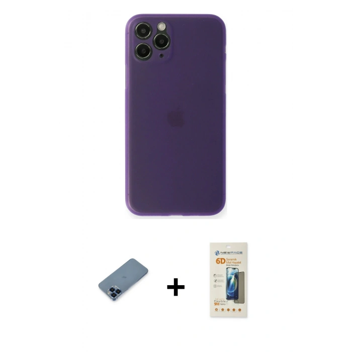 MARSİLYAN™- iPhone 11 Pro Max Kılıf Yadigar Yansıma Serisi - Siyah 6D Mat Seramik Hayalet Nano Ekran Koruyucu + Metal Kamera Lens Koruma Cam - MI