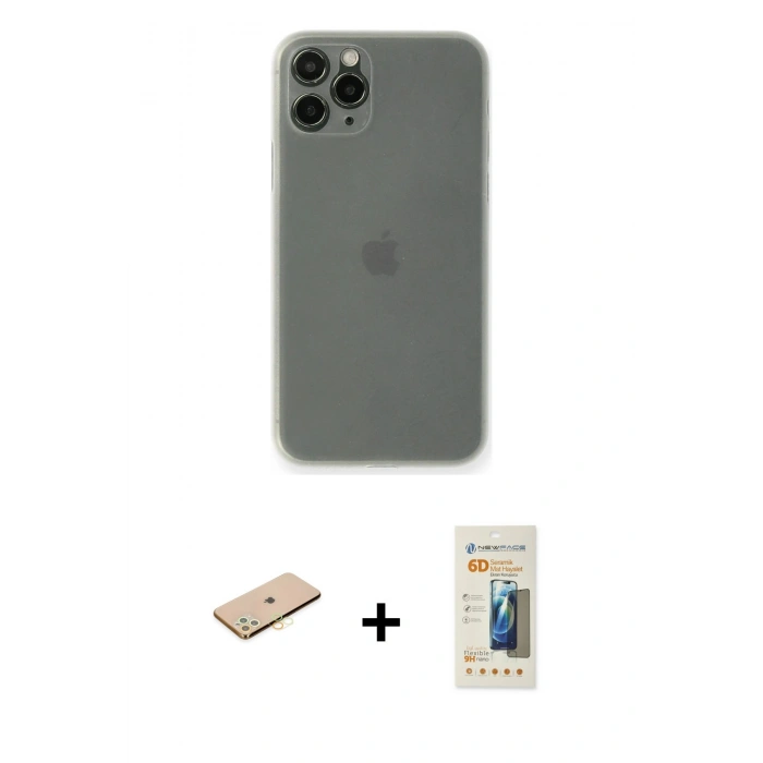 MARSİLYAN™- iPhone 11 Pro Max Kılıf Yadigar Yansıma Serisi - Siyah 6D Mat Seramik Hayalet Nano Ekran Koruyucu + Renkli Kamera Lens Koruma Cam - SI