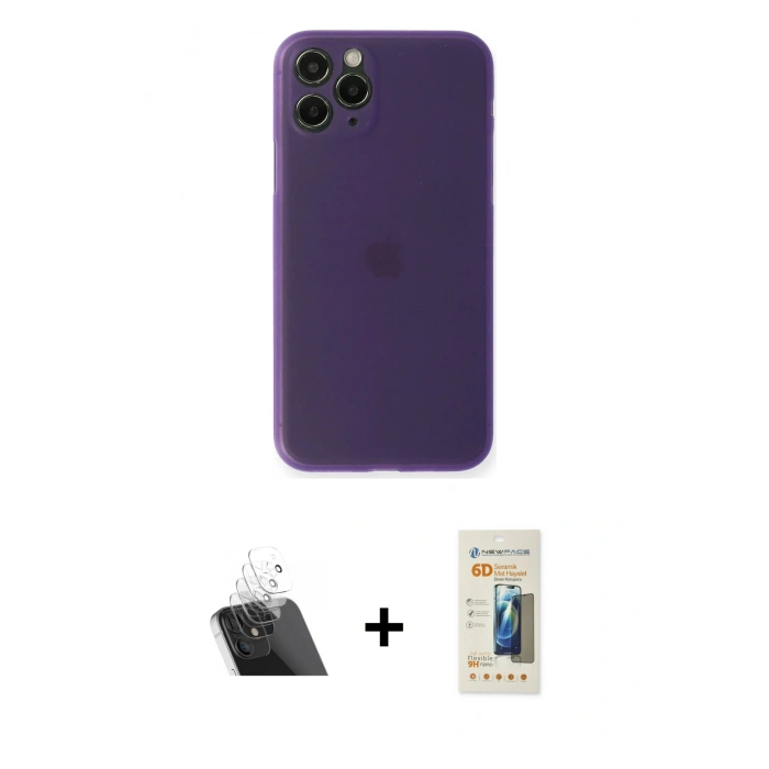 MARSİLYAN™- iPhone 11 Pro Max Kılıf Yadigar Yansıma Serisi - Siyah 6D Mat Seramik Hayalet Nano Ekran Koruyucu + Şeffaf Kamera Lens Koruma Cam