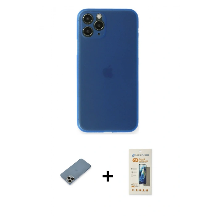 MARSİLYAN™- iPhone 11 Pro Max Kılıf Yadigar Yansıma Serisi - Siyah 6D Mat Seramik Hayalet Nano Ekran Koruyucu + Gold Metal Kamera Lens Koruma Cam
