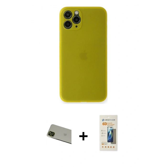 MARSİLYAN™- iPhone 11 Pro Max Kılıf Yadigar Yansıma Serisi - Siyah 6D Mat Seramik Hayalet Nano Ekran Koruyucu + Rainbow Kamera Lens Koruma Cam - YL