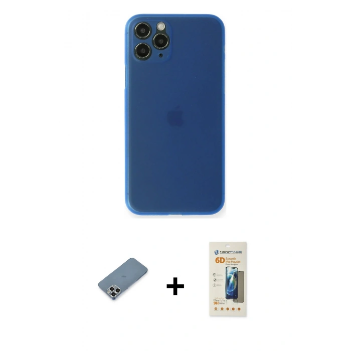 MARSİLYAN™- iPhone 11 Pro Max Kılıf Yadigar Yansıma Serisi - Siyah 6D Mat Seramik Hayalet Nano Ekran Koruyucu + Metal Kamera Lens Koruma Cam - GS