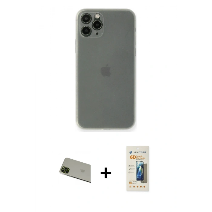 MARSİLYAN™- iPhone 11 Pro Max Kılıf Yadigar Yansıma Serisi - Siyah 6D Mat Seramik Hayalet Nano Ekran Koruyucu + Rainbow Kamera Lens Koruma Cam - YL