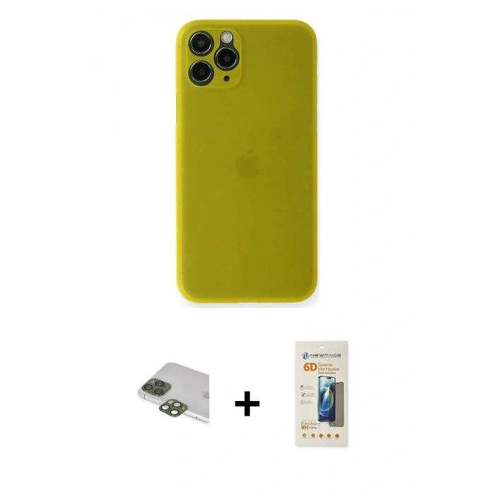 MARSİLYAN™- iPhone 11 Pro Max Kılıf Yadigar Yansıma Serisi - Siyah 6D Mat Seramik Hayalet Nano Ekran Koruyucu + Pers Alüminyum Kamera Lens - YL