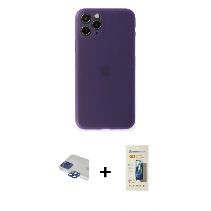 MARSİLYAN™- iPhone 11 Pro Max Kılıf Yadigar Yansıma Serisi - Siyah 6D Mat Seramik Hayalet Nano Ekran Koruyucu + Pers Alüminyum Kamera Lens - LT