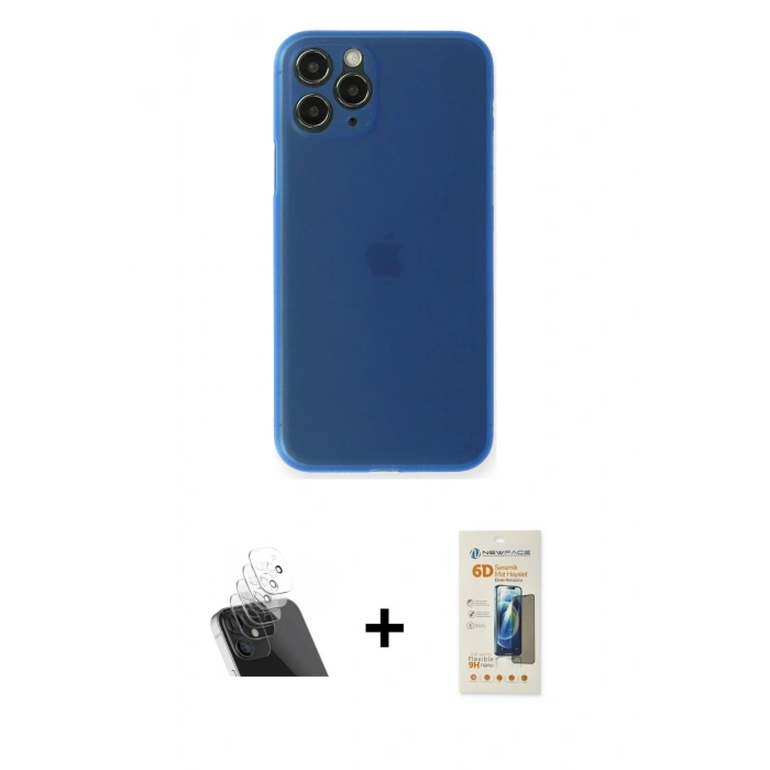 MARSİLYAN™- iPhone 11 Pro Max Kılıf Yadigar Yansıma Serisi - Siyah 6D Mat Seramik Hayalet Nano Ekran Koruyucu + Şeffaf Kamera Lens Koruma Cam
