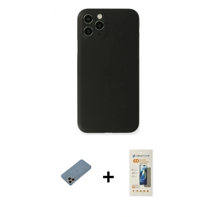 MARSİLYAN™- iPhone 11 Pro Max Kılıf Yadigar Yansıma Serisi - Siyah 6D Mat Seramik Hayalet Nano Ekran Koruyucu + Shine Kamera Lens Koruma Cam - GI