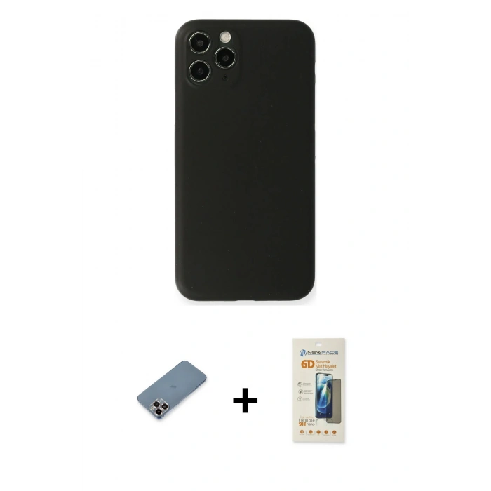 MARSİLYAN™- iPhone 11 Pro Max Kılıf Yadigar Yansıma Serisi - Siyah 6D Mat Seramik Hayalet Nano Ekran Koruyucu + Metal Kamera Lens Koruma Cam - MR