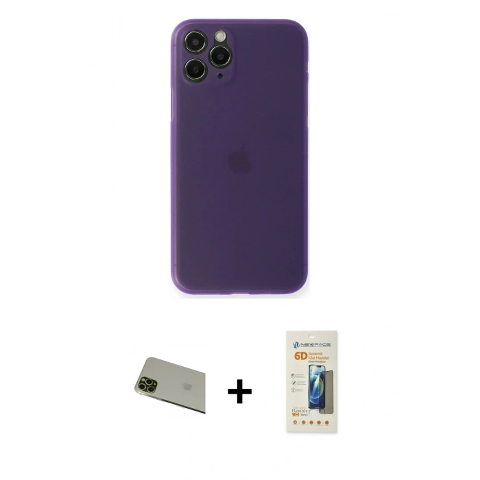 MARSİLYAN™- iPhone 11 Pro Max Kılıf Yadigar Yansıma Serisi - Siyah 6D Mat Seramik Hayalet Nano Ekran Koruyucu + Rainbow Kamera Lens Koruma Cam - YL