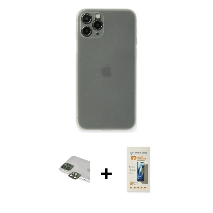 MARSİLYAN™- iPhone 11 Pro Max Kılıf Yadigar Yansıma Serisi - Siyah 6D Mat Seramik Hayalet Nano Ekran Koruyucu + Pers Alüminyum Kamera Lens - YL