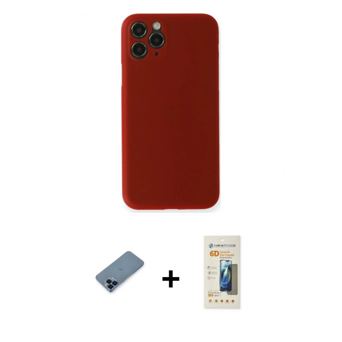 MARSİLYAN™- iPhone 11 Pro Max Kılıf Yadigar Yansıma Serisi - Siyah 6D Mat Seramik Hayalet Nano Ekran Koruyucu + Metal Kamera Lens Koruma Cam - MI