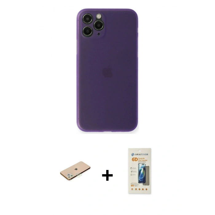 MARSİLYAN™- iPhone 11 Pro Max Kılıf Yadigar Yansıma Serisi - Siyah 6D Mat Seramik Hayalet Nano Ekran Koruyucu + Renkli Kamera Lens Koruma Cam - YL