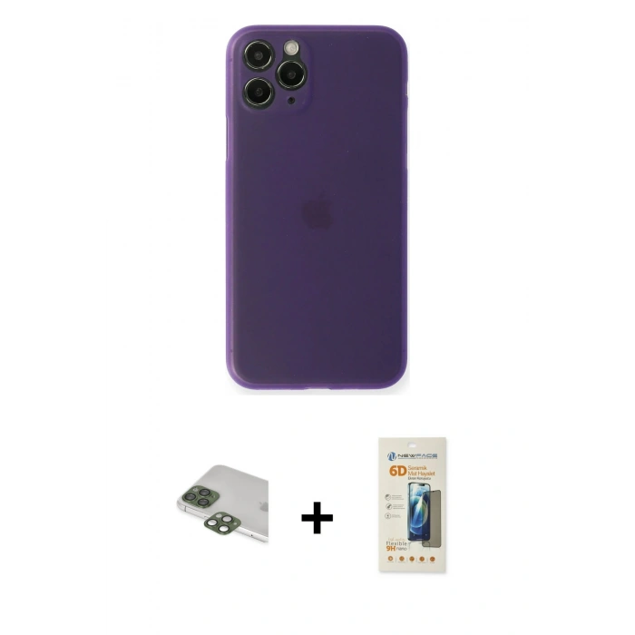 MARSİLYAN™- iPhone 11 Pro Max Kılıf Yadigar Yansıma Serisi - Siyah 6D Mat Seramik Hayalet Nano Ekran Koruyucu + Pers Alüminyum Kamera Lens - YL