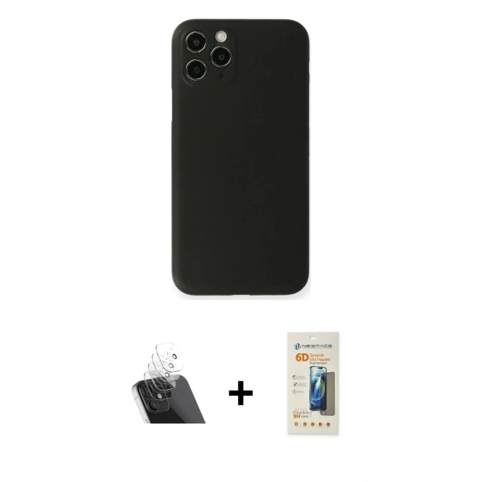 MARSİLYAN™- iPhone 11 Pro Max Kılıf Yadigar Yansıma Serisi - Siyah 6D Mat Seramik Hayalet Nano Ekran Koruyucu + Şeffaf Kamera Lens Koruma Cam