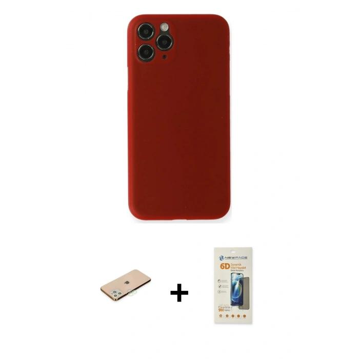 MARSİLYAN™- iPhone 11 Pro Max Kılıf Yadigar Yansıma Serisi - Siyah 6D Mat Seramik Hayalet Nano Ekran Koruyucu + Renkli Kamera Lens Koruma Cam - YL