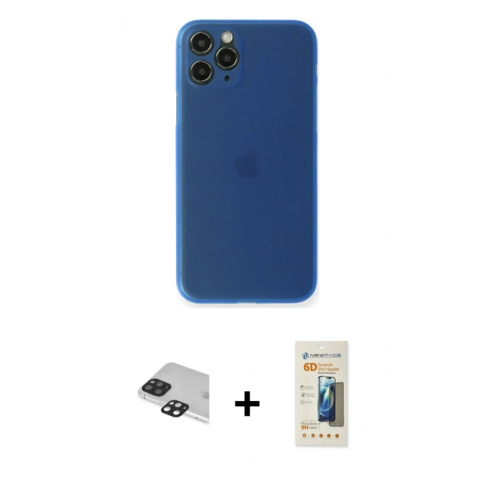 MARSİLYAN™- iPhone 11 Pro Max Kılıf Yadigar Yansıma Serisi - Siyah 6D Mat Seramik Hayalet Nano Ekran Koruyucu + Pers Alüminyum Kamera Lens - SH