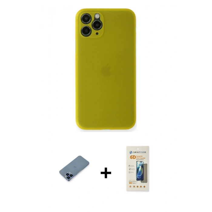 MARSİLYAN™- iPhone 11 Pro Max Kılıf Yadigar Yansıma Serisi - Siyah 6D Mat Seramik Hayalet Nano Ekran Koruyucu + Metal Kamera Lens Koruma Cam - MI