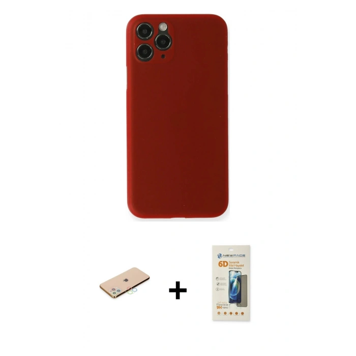MARSİLYAN™- iPhone 11 Pro Max Kılıf Yadigar Yansıma Serisi - Siyah 6D Mat Seramik Hayalet Nano Ekran Koruyucu + Renkli Kamera Lens Koruma Cam - MI