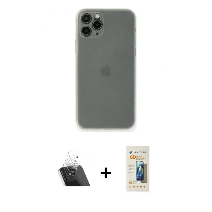 MARSİLYAN™- iPhone 11 Pro Max Kılıf Yadigar Yansıma Serisi - Siyah 6D Mat Seramik Hayalet Nano Ekran Koruyucu + Şeffaf Kamera Lens Koruma Cam