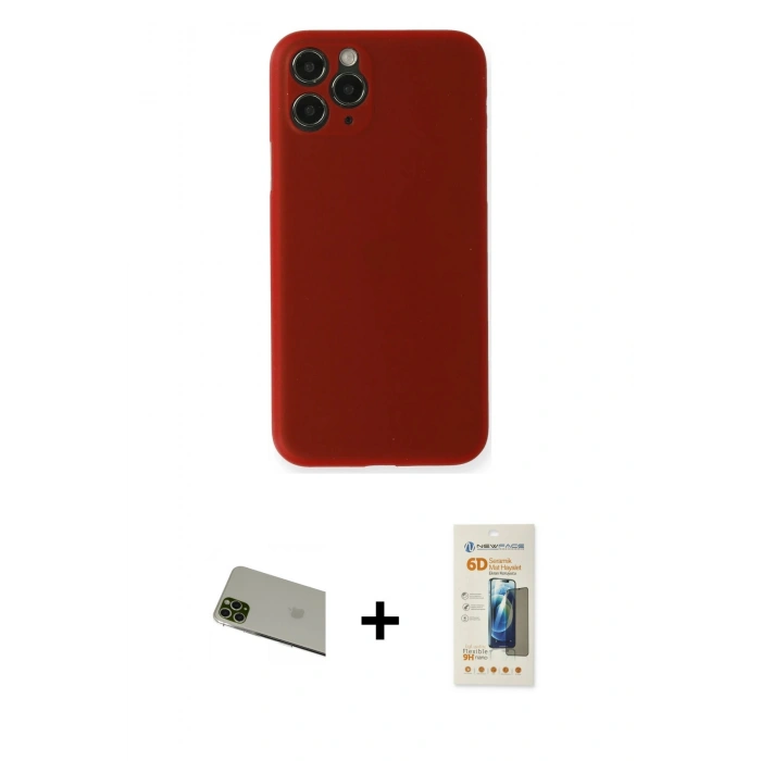 MARSİLYAN™- iPhone 11 Pro Max Kılıf Yadigar Yansıma Serisi - Siyah 6D Mat Seramik Hayalet Nano Ekran Koruyucu + Rainbow Kamera Lens Koruma Cam - YL