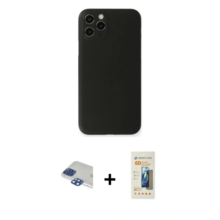 MARSİLYAN™- iPhone 11 Pro Max Kılıf Yadigar Yansıma Serisi - Siyah 6D Mat Seramik Hayalet Nano Ekran Koruyucu + Pers Alüminyum Kamera Lens - LT