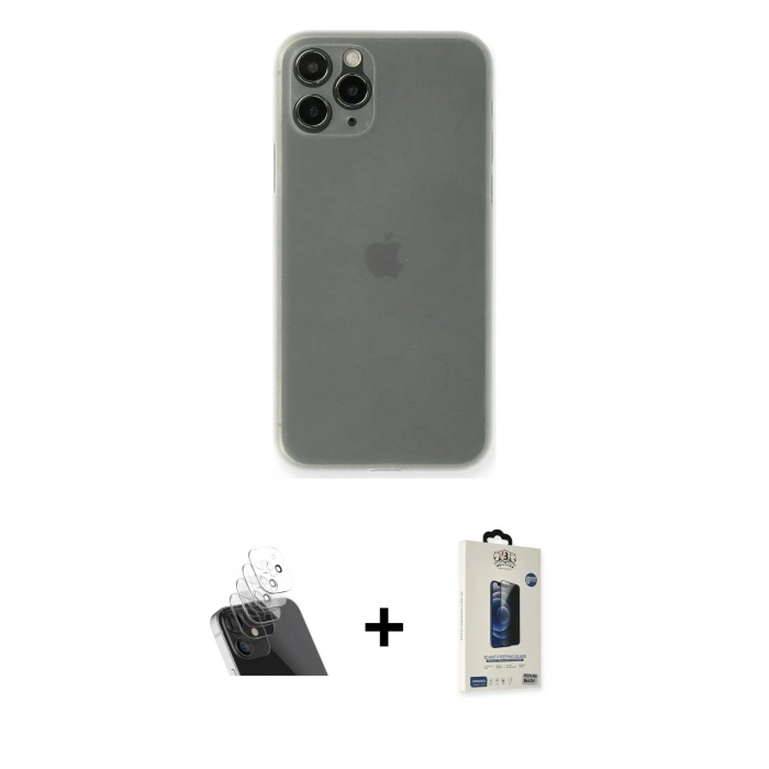MARSİLYAN™- iPhone 11 Pro Max Kılıf Yadigar Yansıma Serisi - Siyah Bilvis Hayalet Cam Ekran Koruyucu + Kamera Lens Koruma Cam - SF