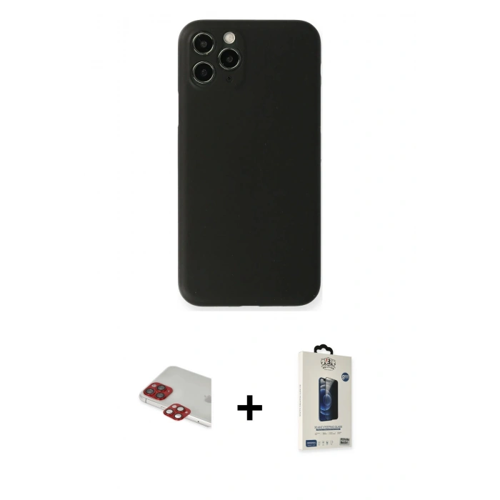 MARSİLYAN™- iPhone 11 Pro Max Kılıf Yadigar Yansıma Serisi - Siyah Bilvis Hayalet Cam Ekran Koruyucu + Pers Alüminyum Kamera Lens - KI