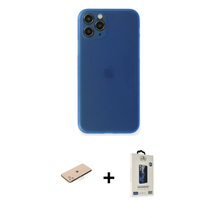 MARSİLYAN™- iPhone 11 Pro Max Kılıf Yadigar Yansıma Serisi - Siyah Bilvis Hayalet Cam Ekran Koruyucu + Renkli Kamera Lens Koruma Cam - MI