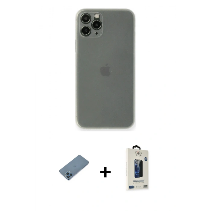 MARSİLYAN™- iPhone 11 Pro Max Kılıf Yadigar Yansıma Serisi - Siyah Bilvis Hayalet Cam Ekran Koruyucu + Shine Kamera Lens Koruma Cam - MI