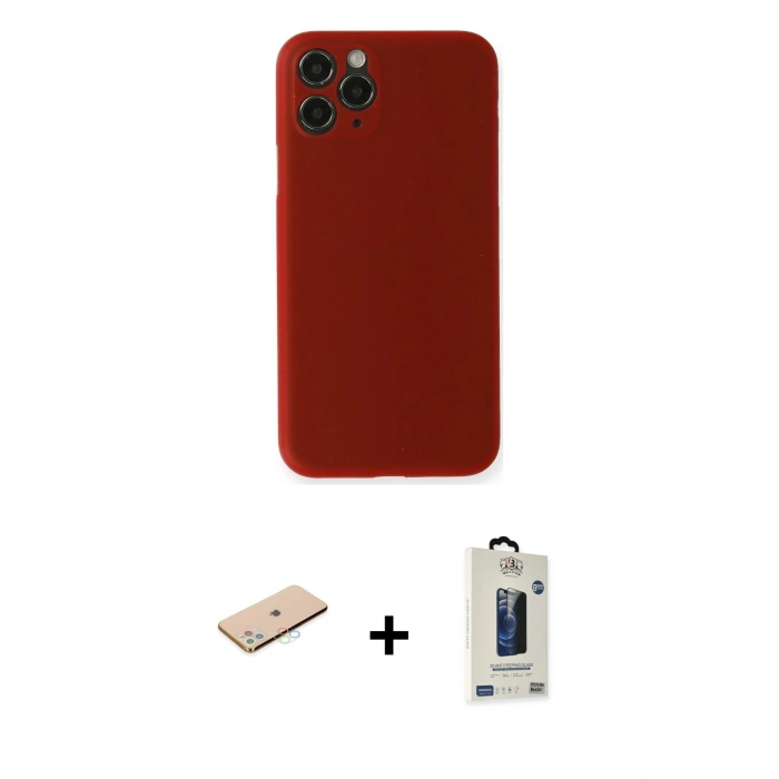 MARSİLYAN™- iPhone 11 Pro Max Kılıf Yadigar Yansıma Serisi - Siyah Bilvis Hayalet Cam Ekran Koruyucu + Renkli Kamera Lens Koruma Cam - MI