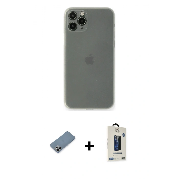 MARSİLYAN™- iPhone 11 Pro Max Kılıf Yadigar Yansıma Serisi - Siyah Bilvis Hayalet Cam Ekran Koruyucu + Metal Kamera Lens Koruma Cam - GS