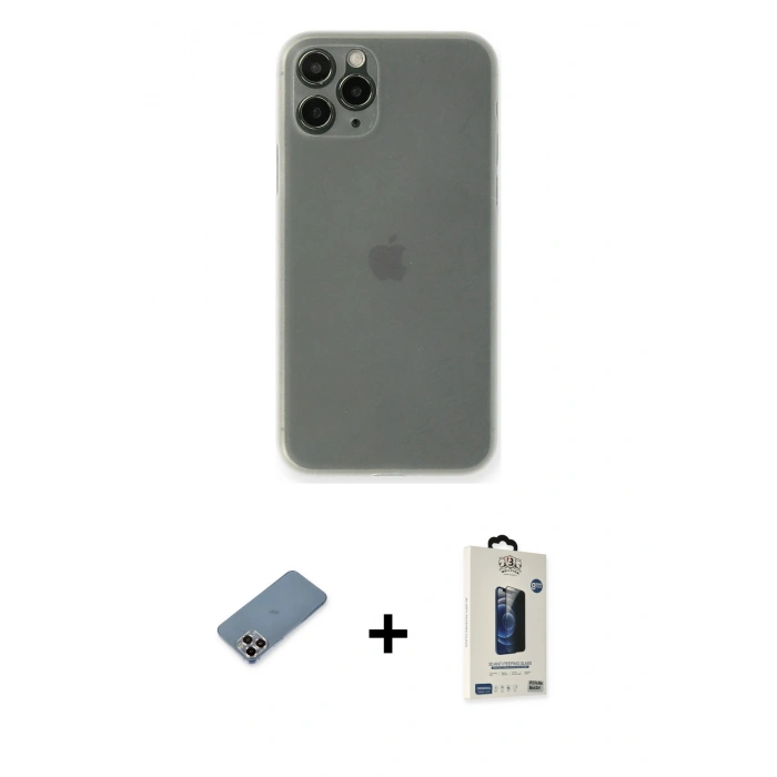 MARSİLYAN™- iPhone 11 Pro Max Kılıf Yadigar Yansıma Serisi - Siyah Bilvis Hayalet Cam Ekran Koruyucu + Metal Kamera Lens Koruma Cam - MR