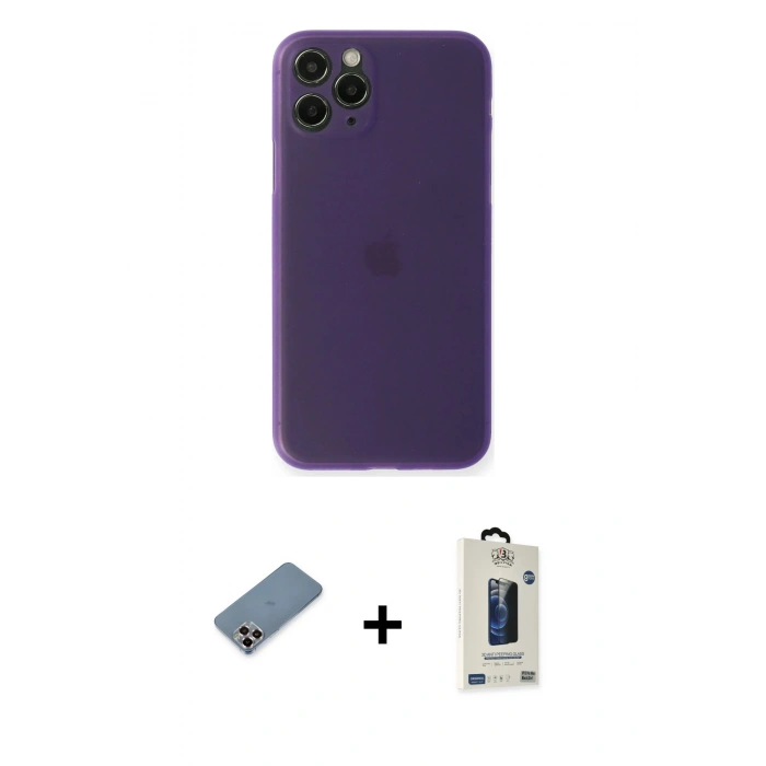 MARSİLYAN™- iPhone 11 Pro Max Kılıf Yadigar Yansıma Serisi - Siyah Bilvis Hayalet Cam Ekran Koruyucu + Metal Kamera Lens Koruma Cam - MR