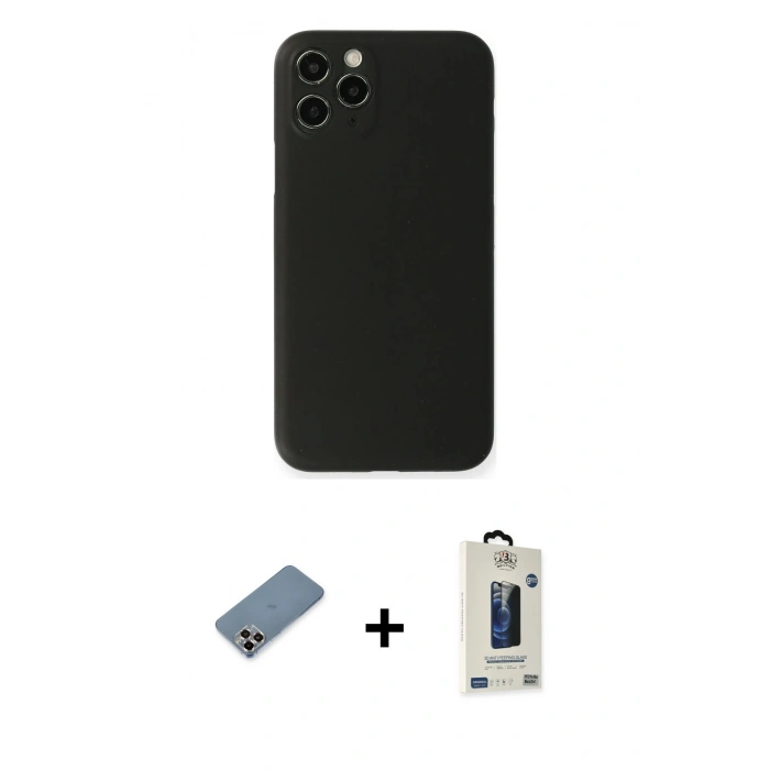 MARSİLYAN™- iPhone 11 Pro Max Kılıf Yadigar Yansıma Serisi - Siyah Bilvis Hayalet Cam Ekran Koruyucu + Metal Kamera Lens Koruma Cam - MR