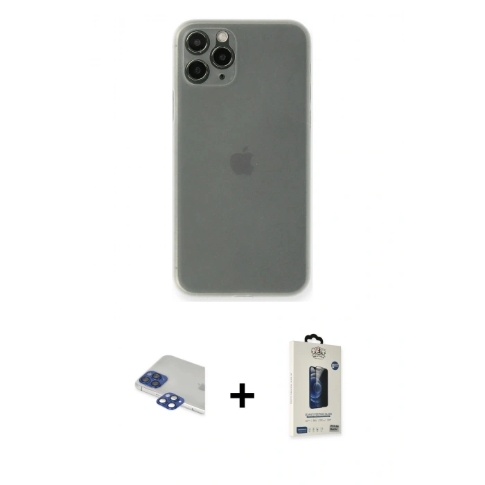 MARSİLYAN™- iPhone 11 Pro Max Kılıf Yadigar Yansıma Serisi - Siyah Bilvis Hayalet Cam Ekran Koruyucu + Pers Alüminyum Kamera Lens - LT