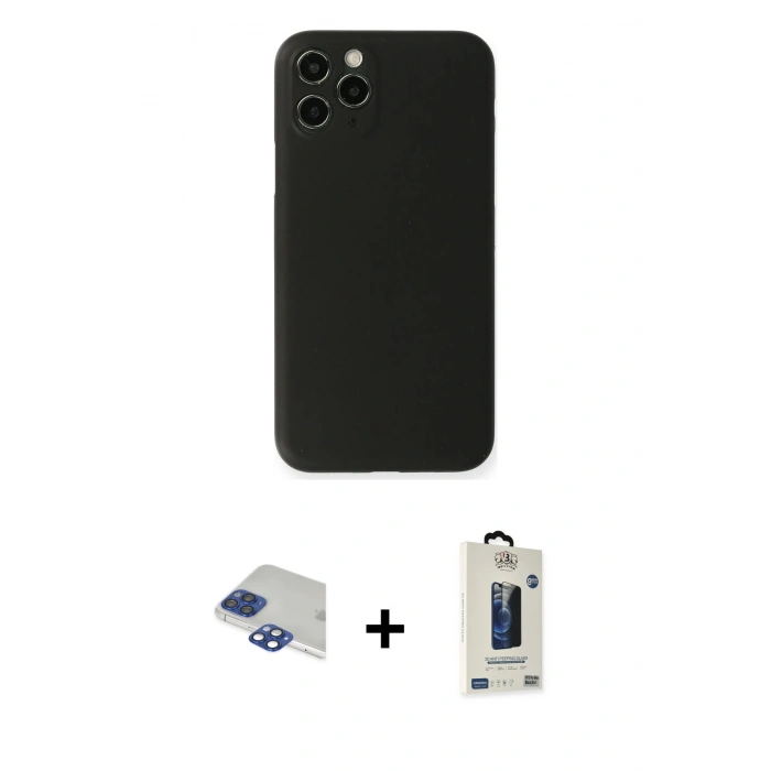 MARSİLYAN™- iPhone 11 Pro Max Kılıf Yadigar Yansıma Serisi - Siyah Bilvis Hayalet Cam Ekran Koruyucu + Pers Alüminyum Kamera Lens - LT